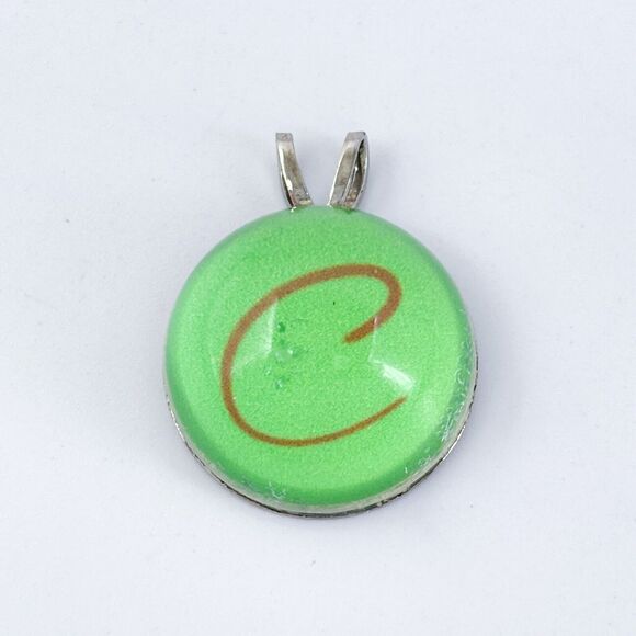 Vintage Silver Tone Green Glass Monogram "C" Pendant - Picture 2 of 6